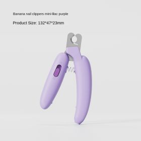 Pet nail clippers, cat nail clippers, dog nail clippers, LED blood line pet nail sharpeners, cross-border one piece shipping (colour: Banana mini without light - lilac purple)