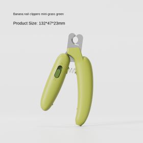 Pet nail clippers, cat nail clippers, dog nail clippers, LED blood line pet nail sharpeners, cross-border one piece shipping (colour: Banana mini without light - grass green)